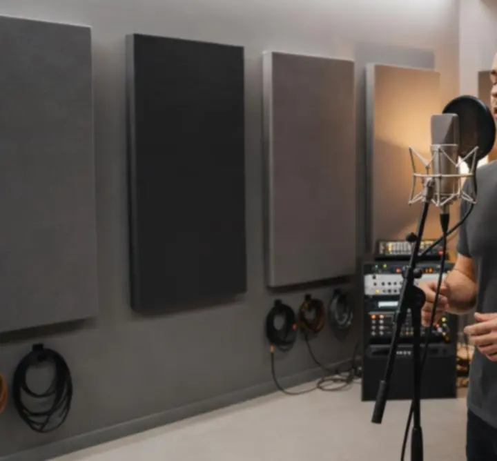 Wokalistka nagrywająca głos w profesjonalnym studio Faust Music Filip Pacholczyk w Warszawie